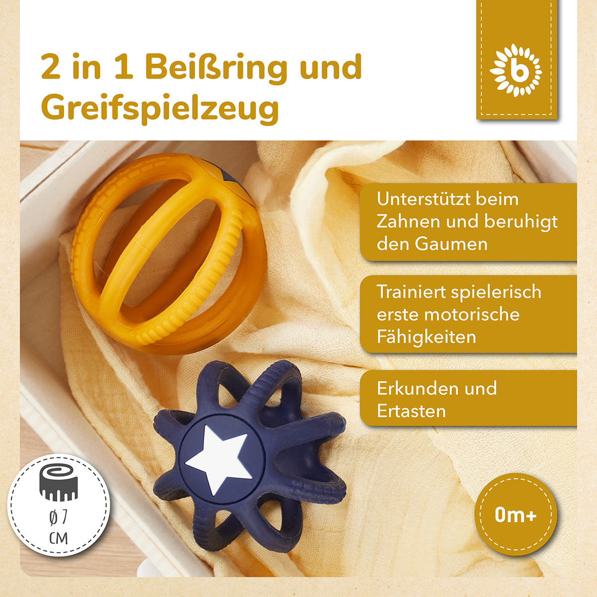 Set de 2 balles en silicone à mordiller & à saisir Sun & Sky