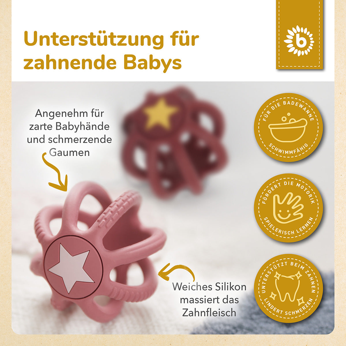 Set de 2 balles en silicone à mordiller & à saisir Rosy Sky