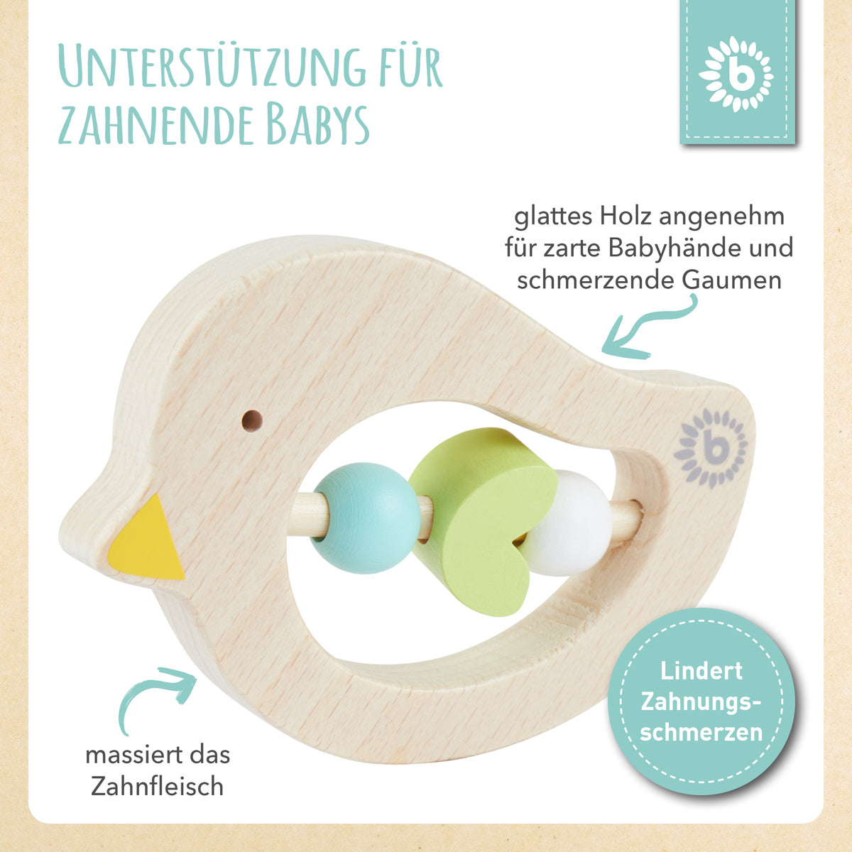 Anello da dentizione Uccellino light teal