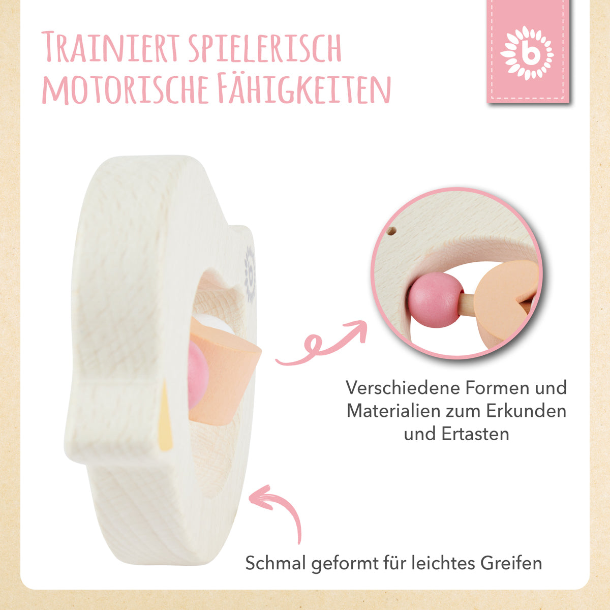 Anello da dentizione Uccellino rose