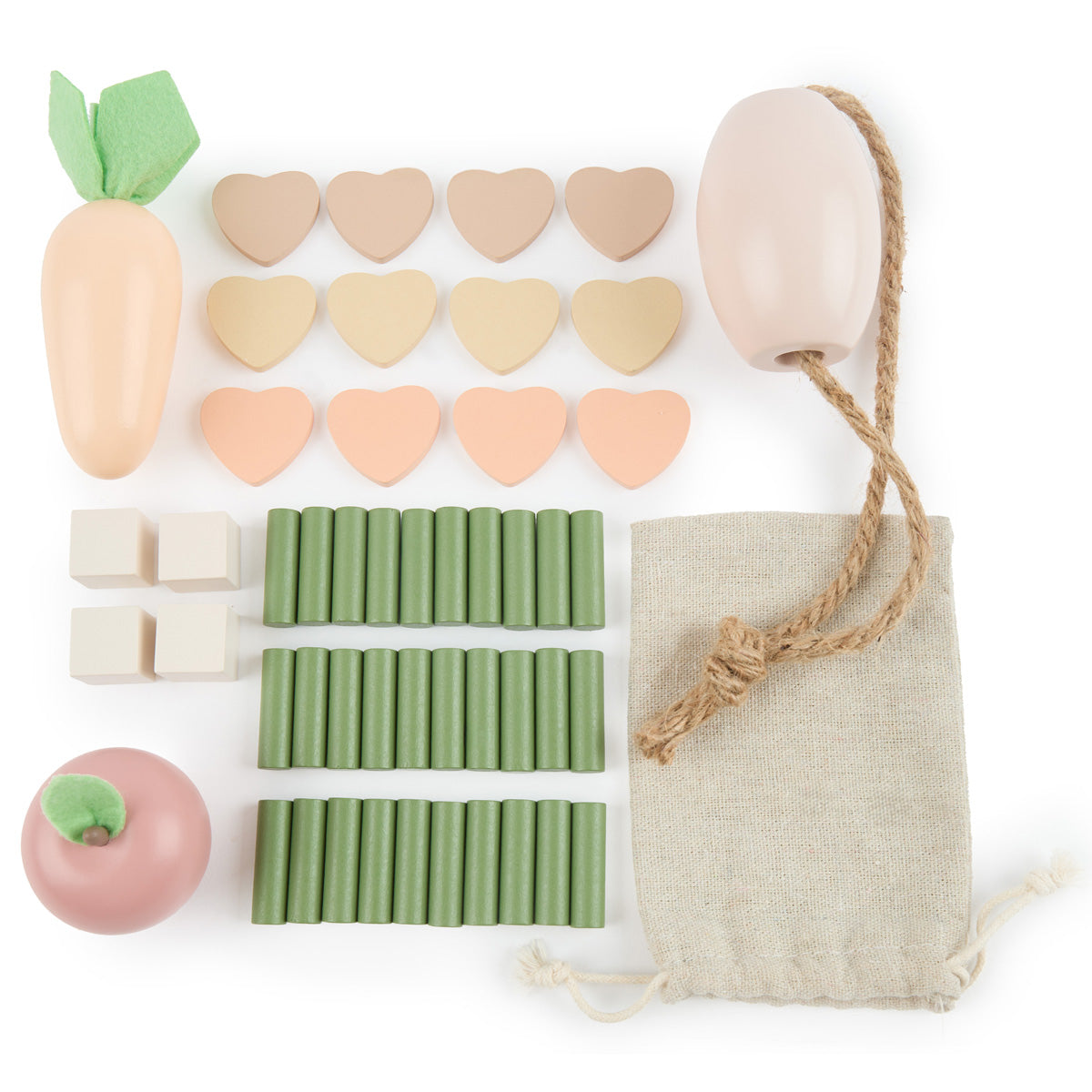 Pferdefutterset für Hobby Horses – Spielfutter aus Holz, 50-teilig