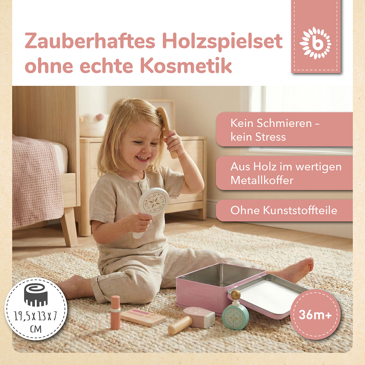 Schminkkoffer für Kinder – Beauty-Spielset aus Holz im Metallkoffer, 8-teilig