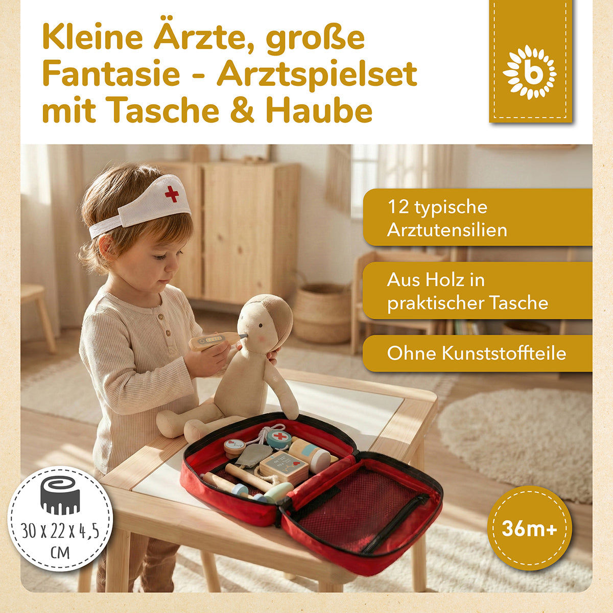 Arzttasche Kinder – Doktor-Spielset aus Holz, 12-teilig