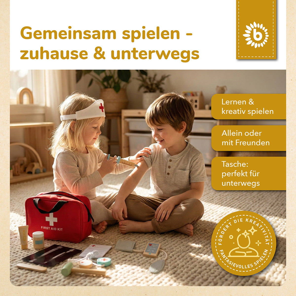 Arzttasche Kinder – Doktor-Spielset aus Holz, 12-teilig