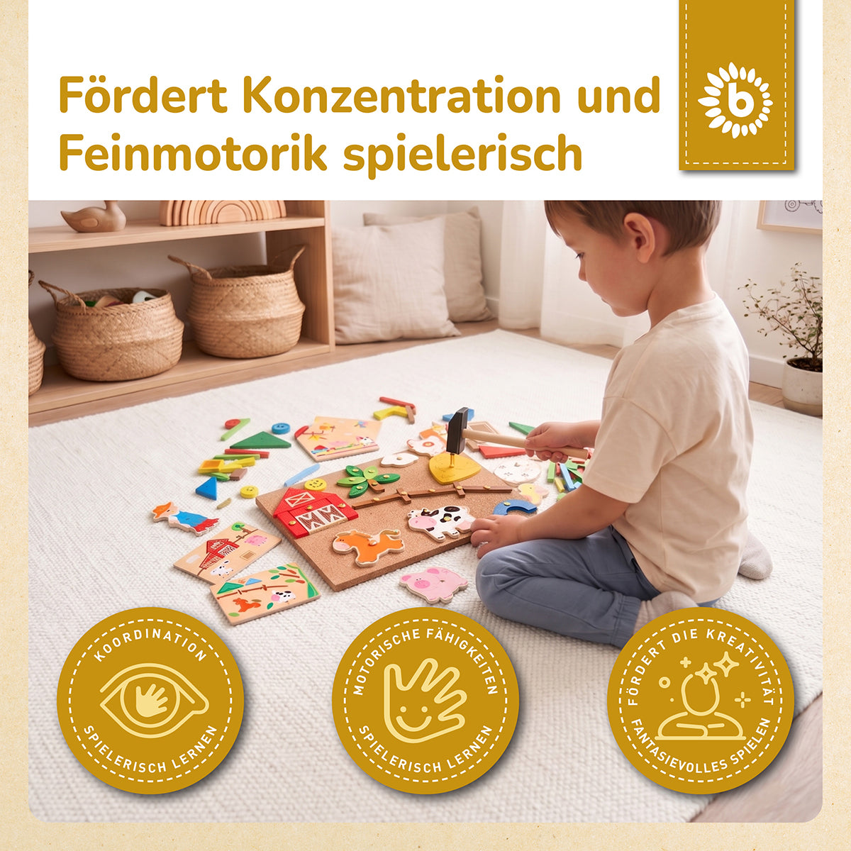 Hämmerchenspiel – Nagelspiel mit Korkplatte – Bauernhof, 174 Teile