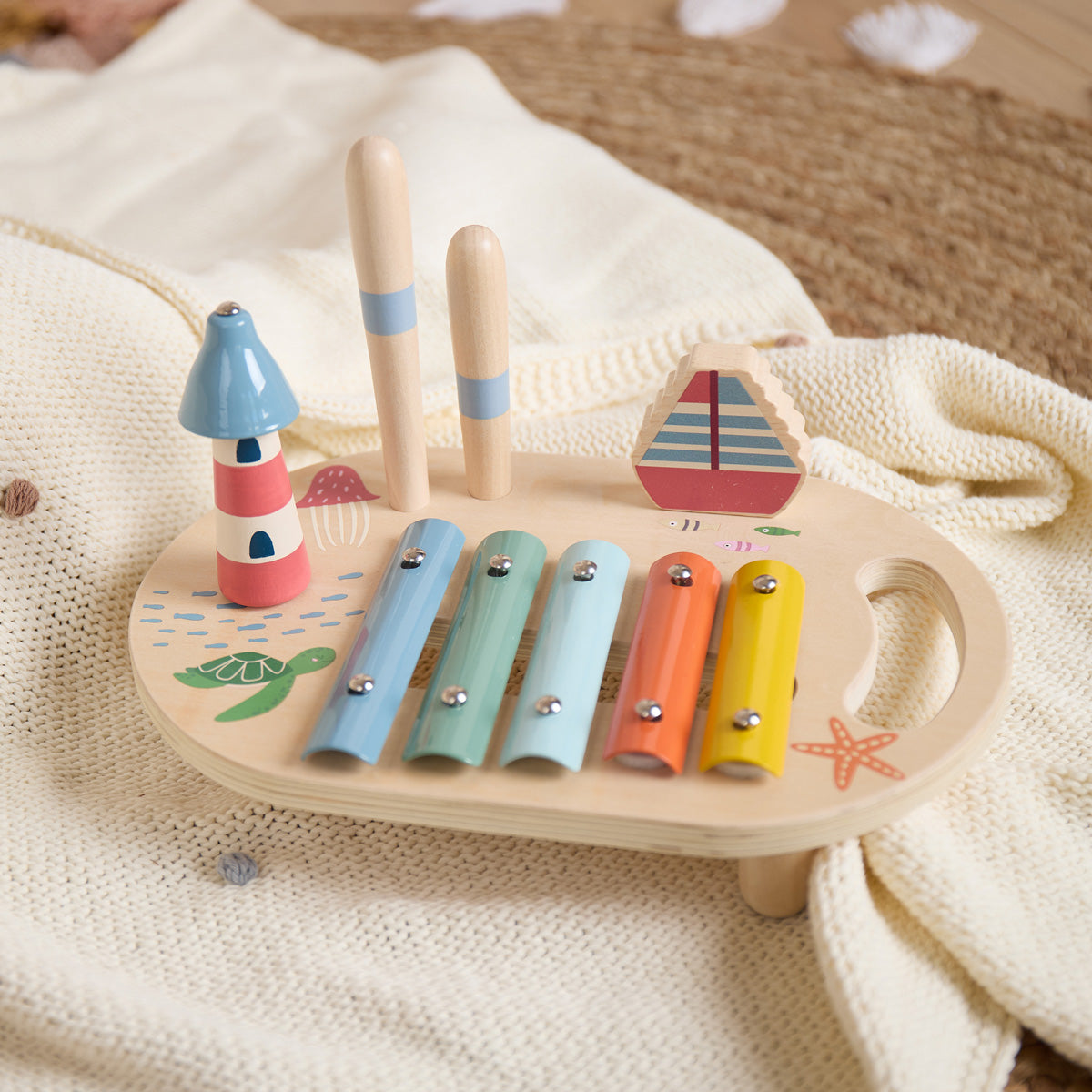 Musikspieltisch mit Xylophon – Klangstation aus Holz – Ozean