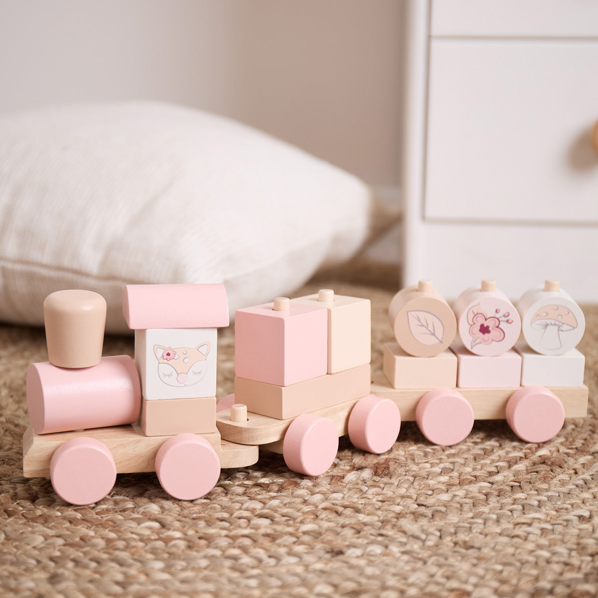 Holzzug – Steck- & Stapelzug mit Lok und 2 Waggons – Ella