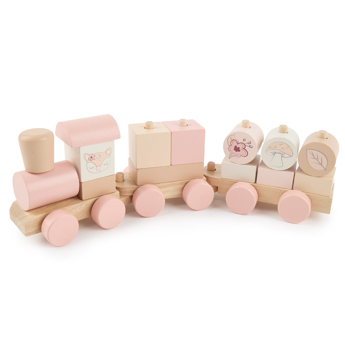 Holzzug – Steck- & Stapelzug mit Lok und 2 Waggons – Ella