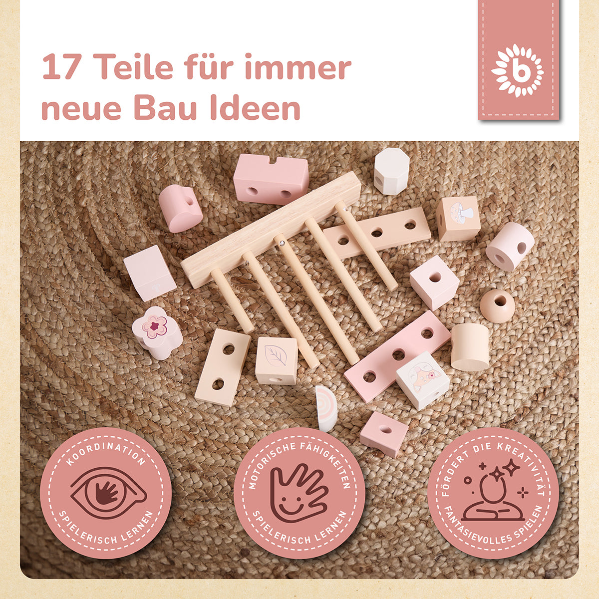 Stapelhaus aus Holz – Steckspiel mit 17 Bausteinen – Ella