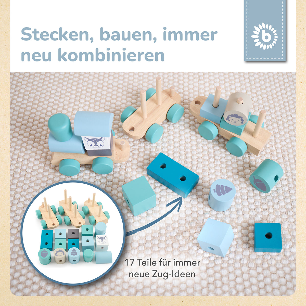 Holzzug – Steck- & Stapelzug mit Lok und 2 Waggons – Scandi