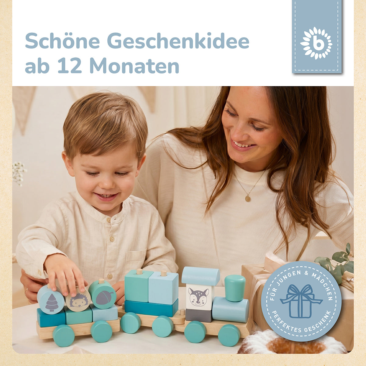 Holzzug – Steck- & Stapelzug mit Lok und 2 Waggons – Scandi