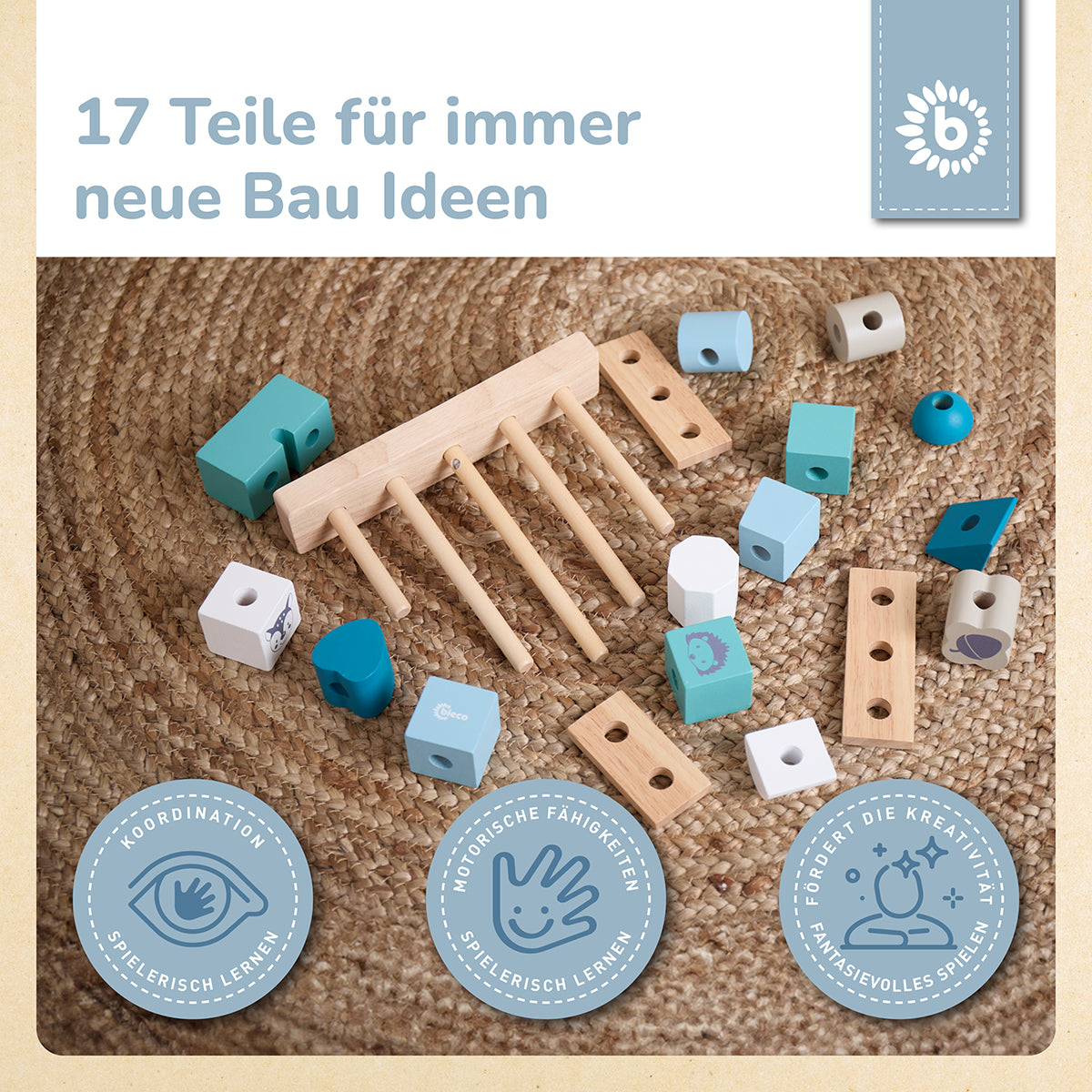 Stapelhaus aus Holz – Steckspiel mit 17 Bausteinen – Scandi