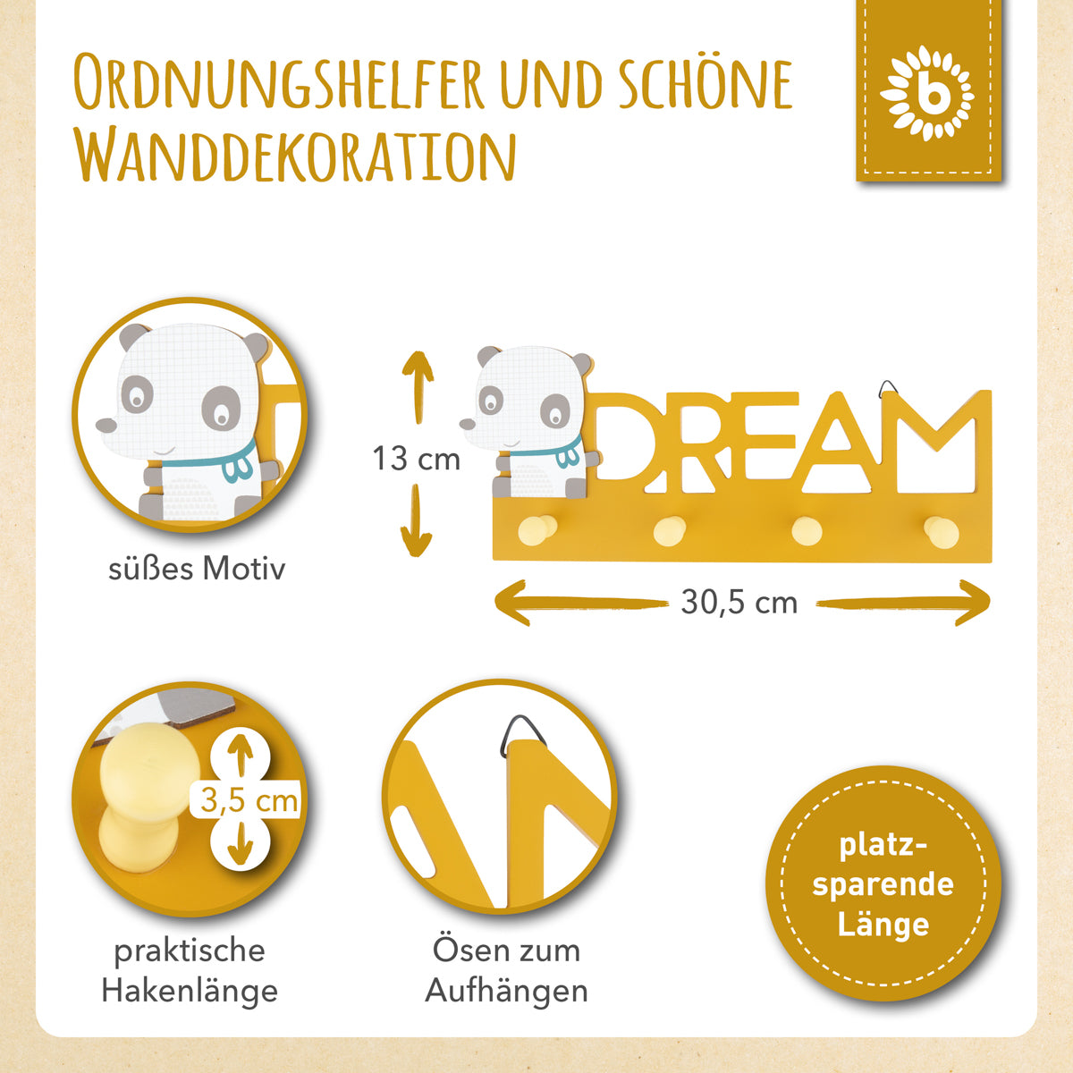 Appendiabiti da parete Panda