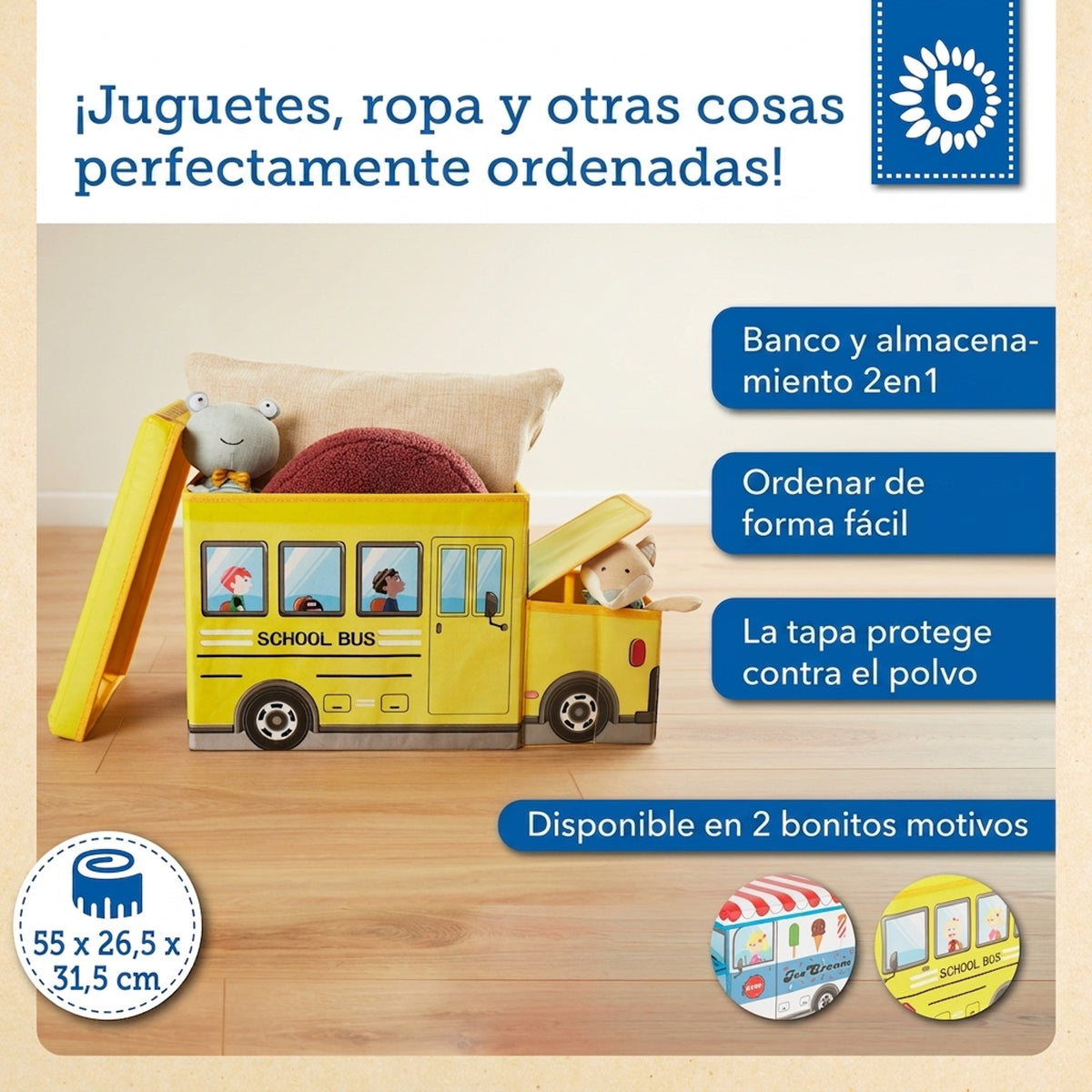 2in1 Staubox & Sitzbank Schulbus - ES Infographic