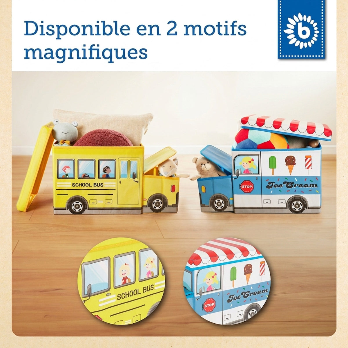 2in1 Staubox & Sitzbank Schulbus - FR Infographic