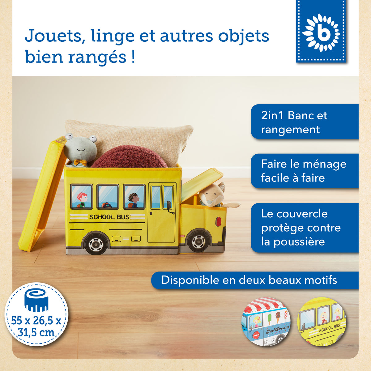 2in1 Staubox & Sitzbank Schulbus - FR Infographic