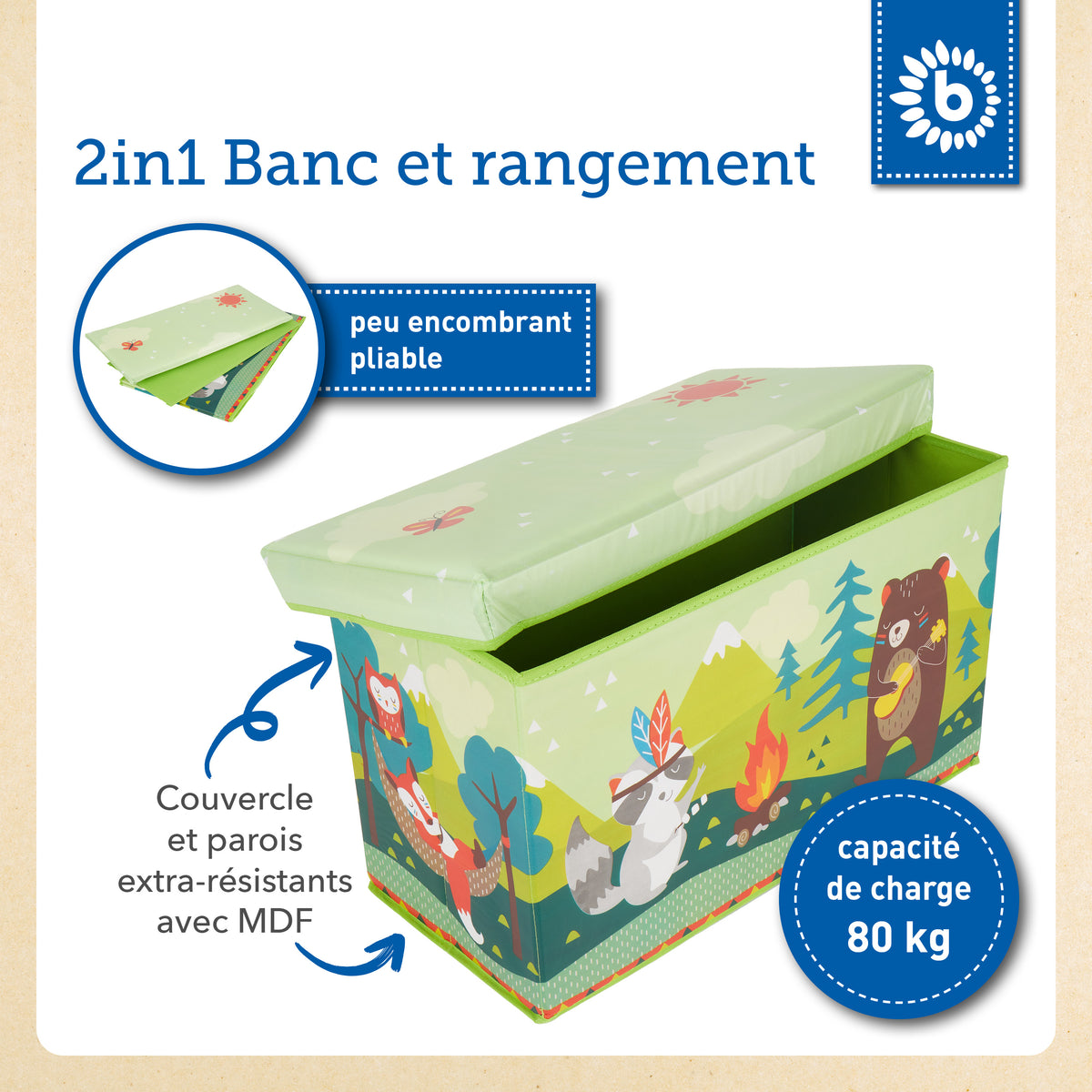 2in1 Staubox & Sitzbank Waldtiere - FR Infographic