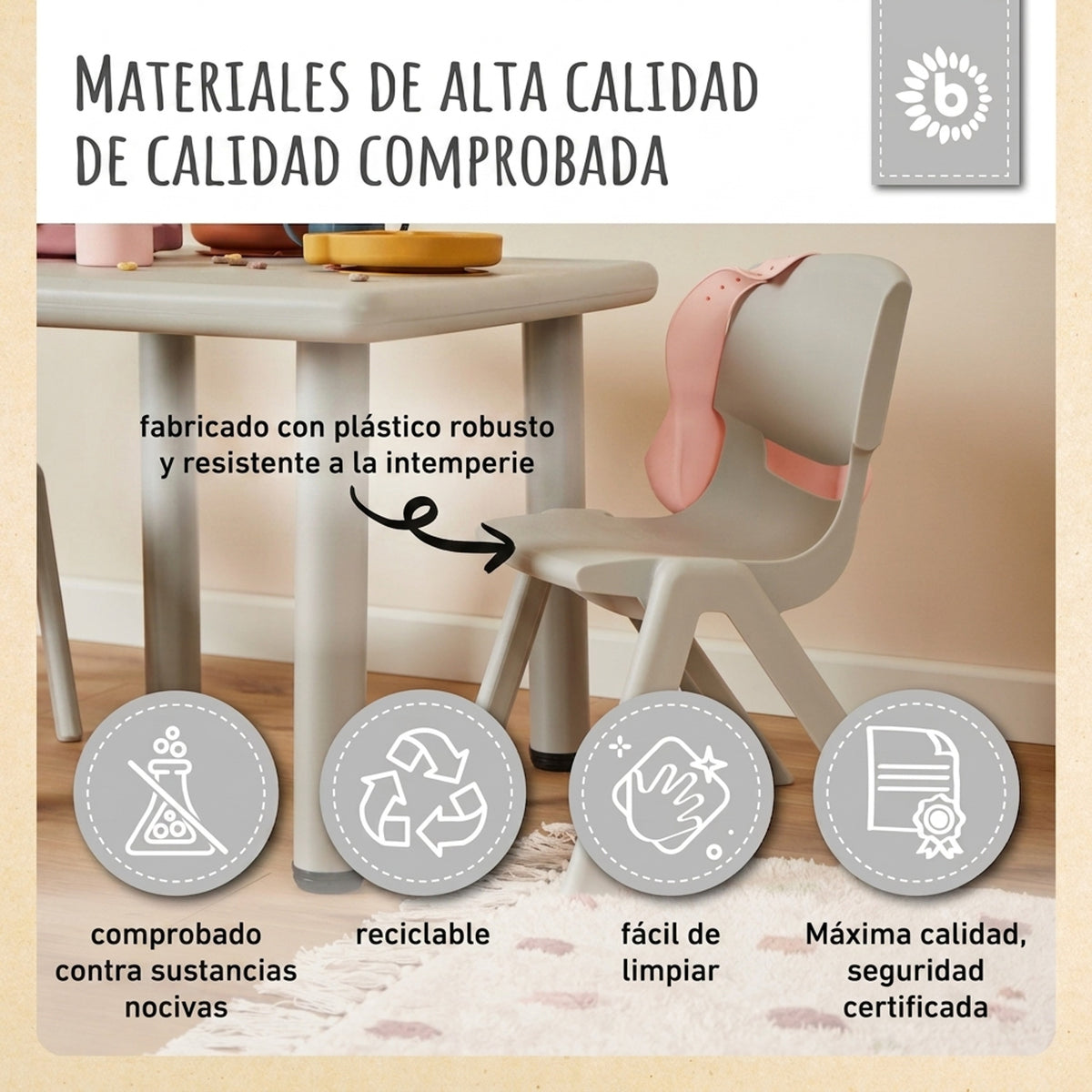 2x Kindertisch Silver & 4x Kinderstuhl Silver - ES Infographic