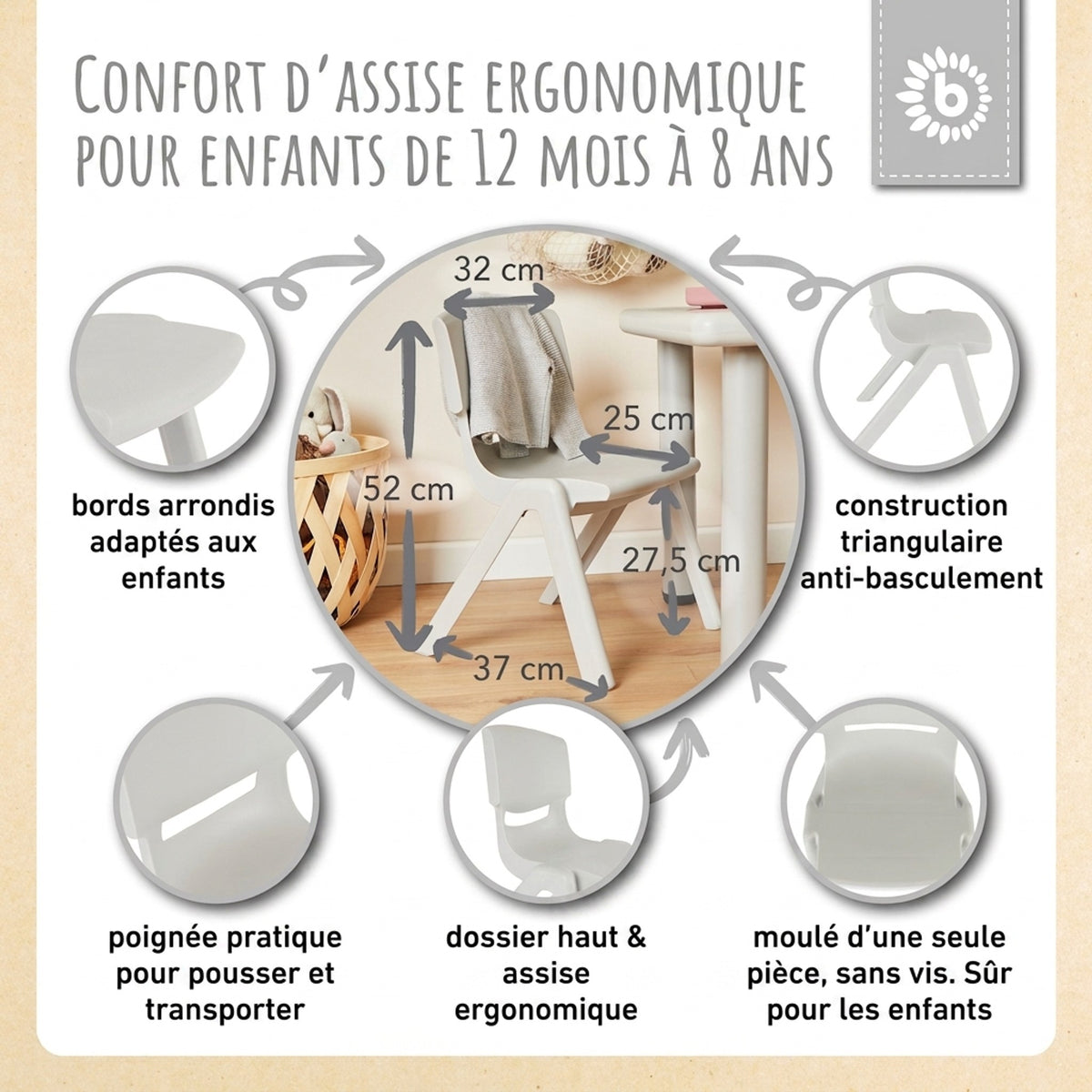 2x Kindertisch Silver & 4x Kinderstuhl Silver - FR Infographic