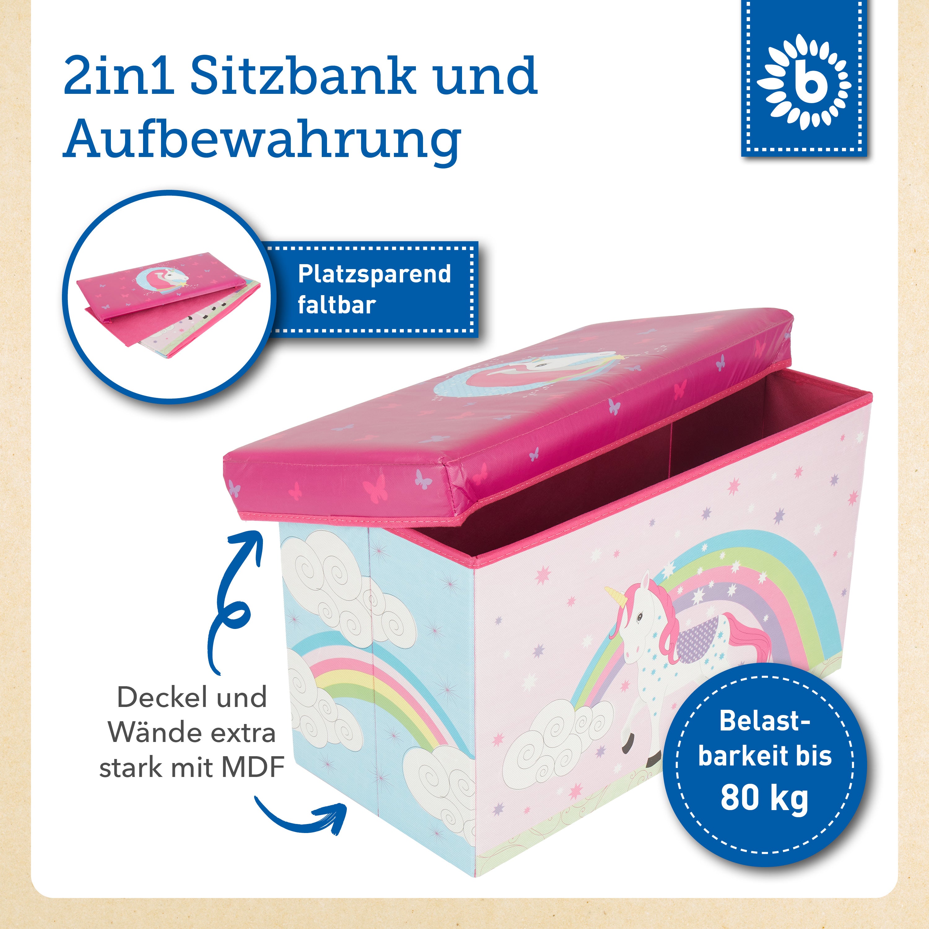 Boîte de rangement & banc 2en1 Licorne