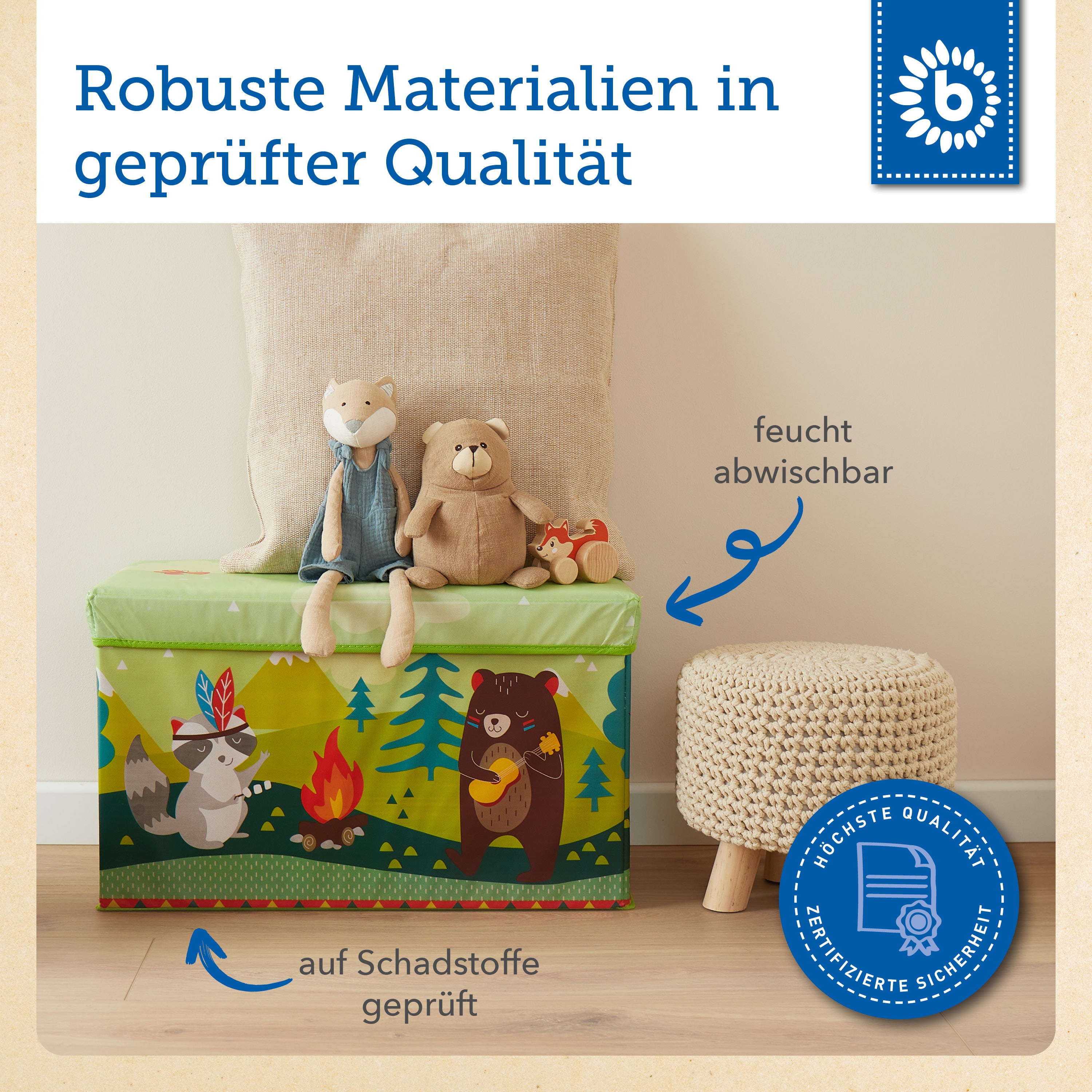 Coffre de rangement & banc 2en1 Animaux de la forêt