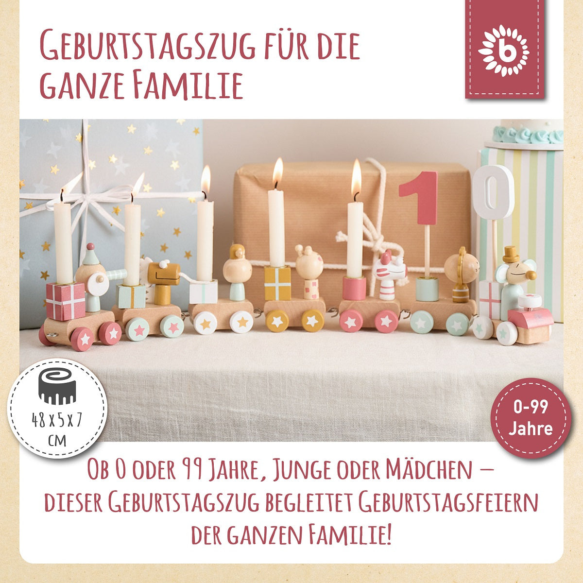 Geburtstagszug Holz Berry 0-99 mit 6 Kerzen