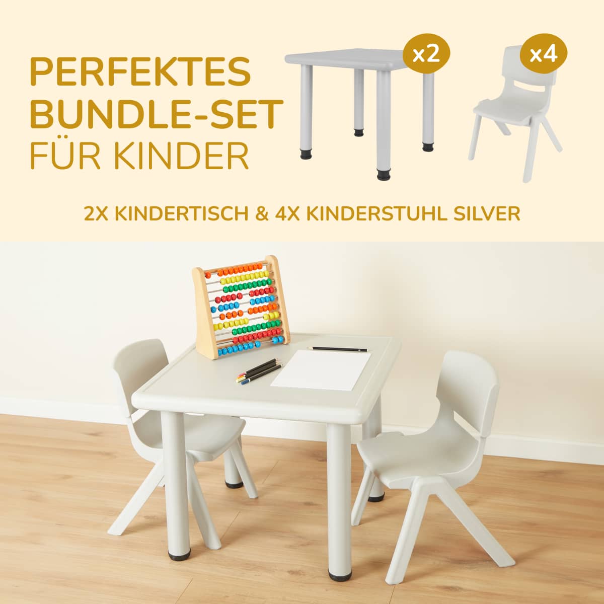 2x table enfant Silver & 4x chaise enfant Silver