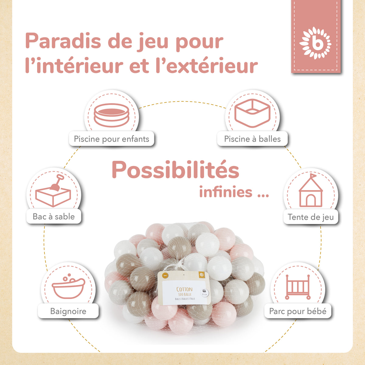 Bälle Cotton 100 Stück - FR Infographic