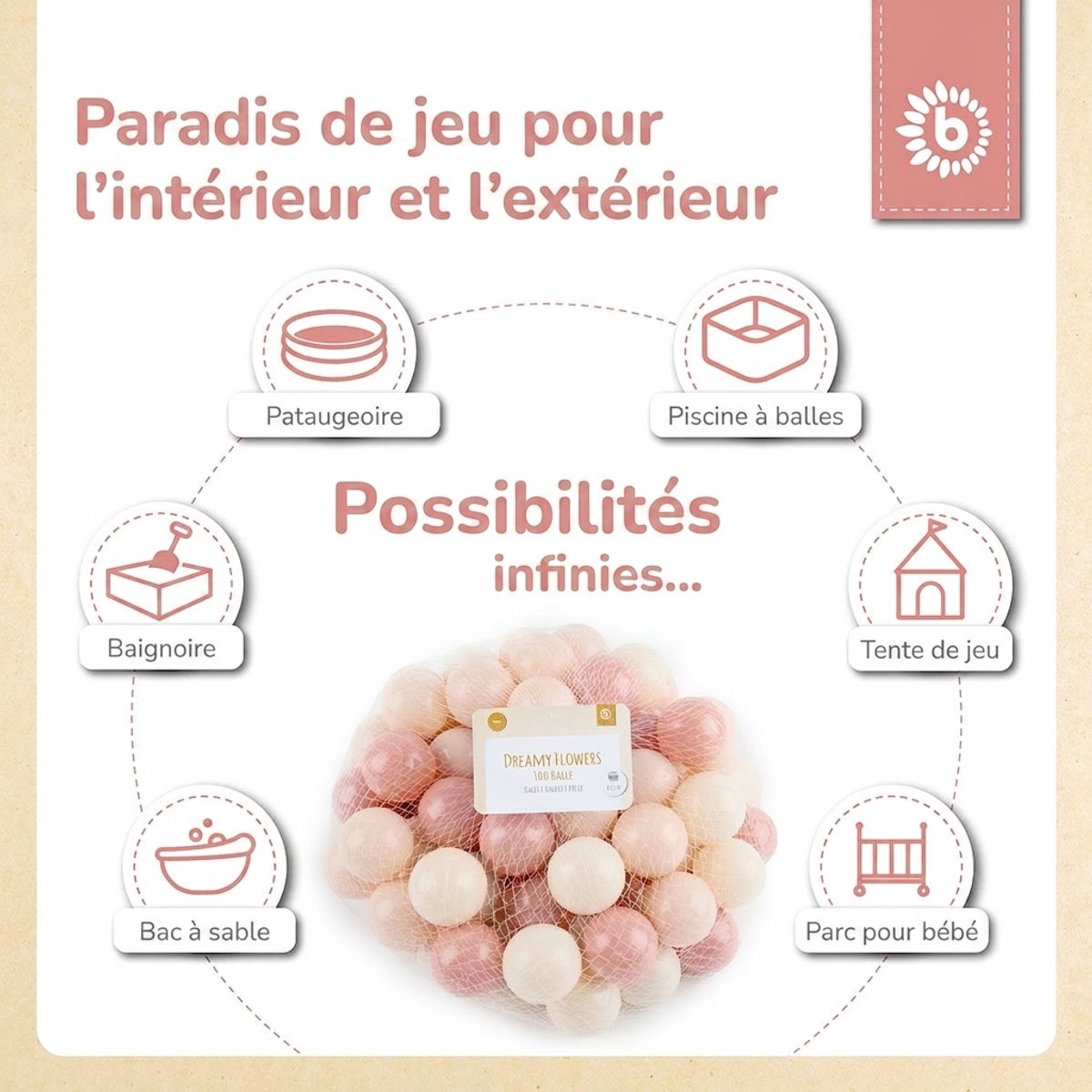 Bälle Dreamy Flowers 100 Stück - FR Infographic
