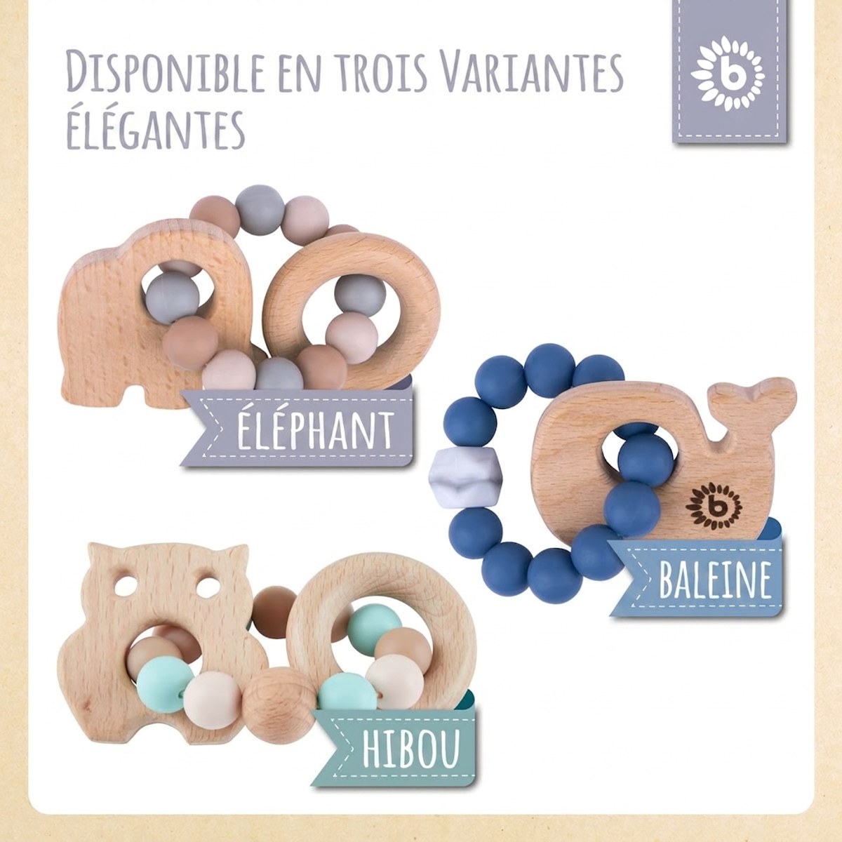 Beißring Elefant mit Silikonkette - FR Infographic