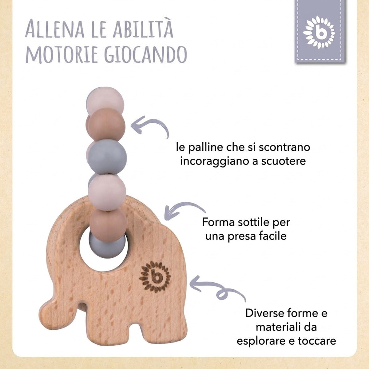 Beißring Elefant mit Silikonkette - IT Infographic