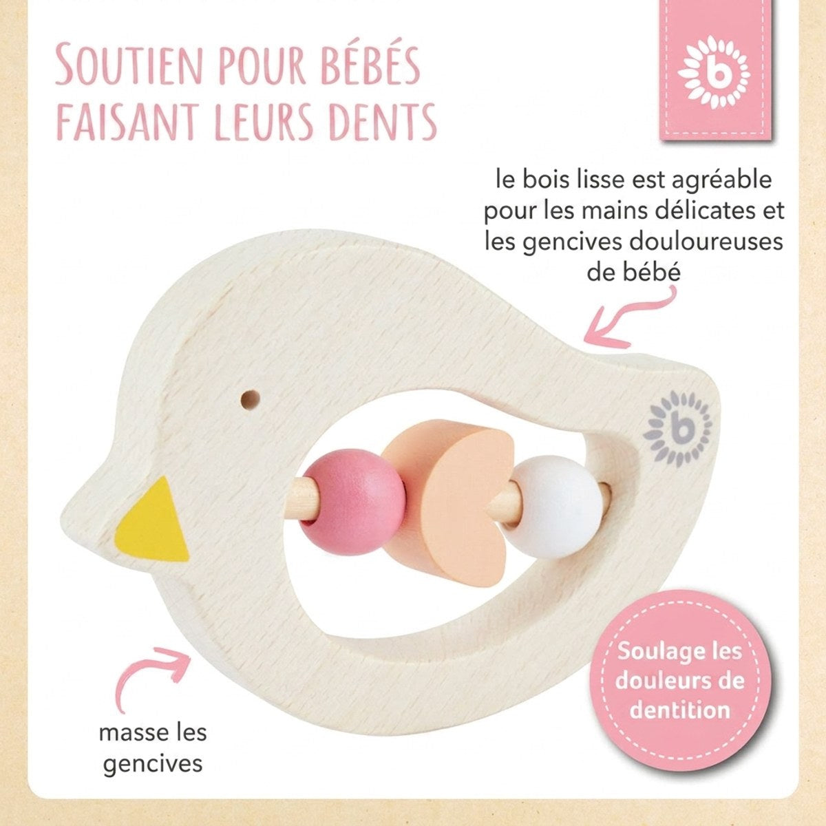 Beißring Vogel rose - FR Infographic