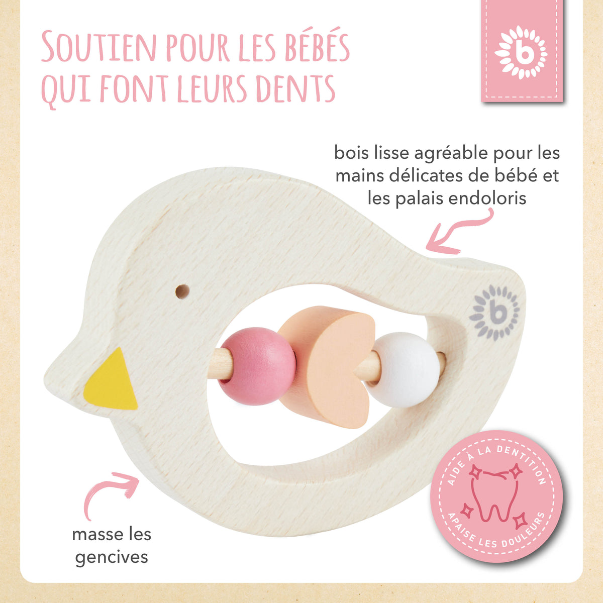 Beißring Vogel rose - FR Infographic