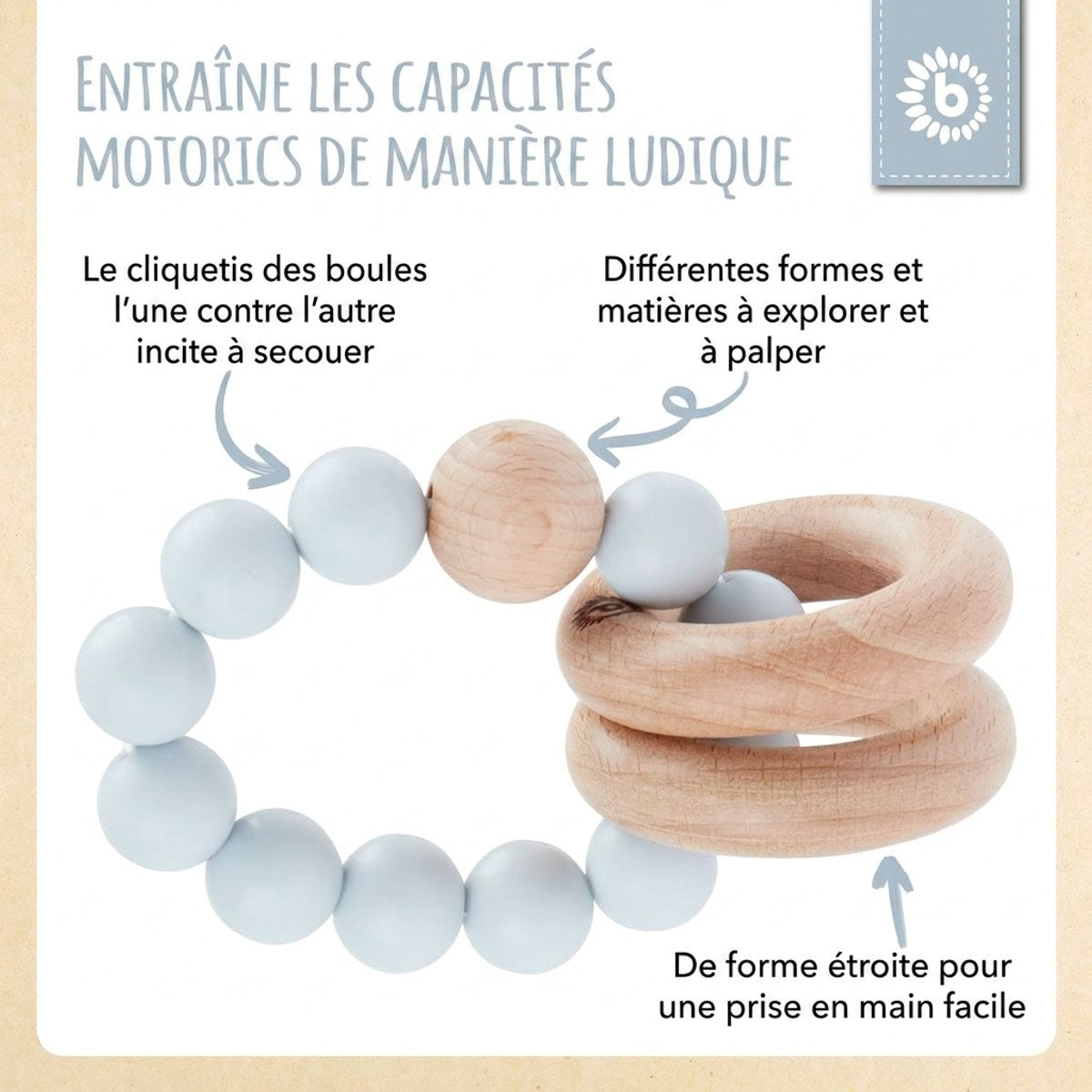 Beißring mit Silikonkette hazy blue - FR Infographic