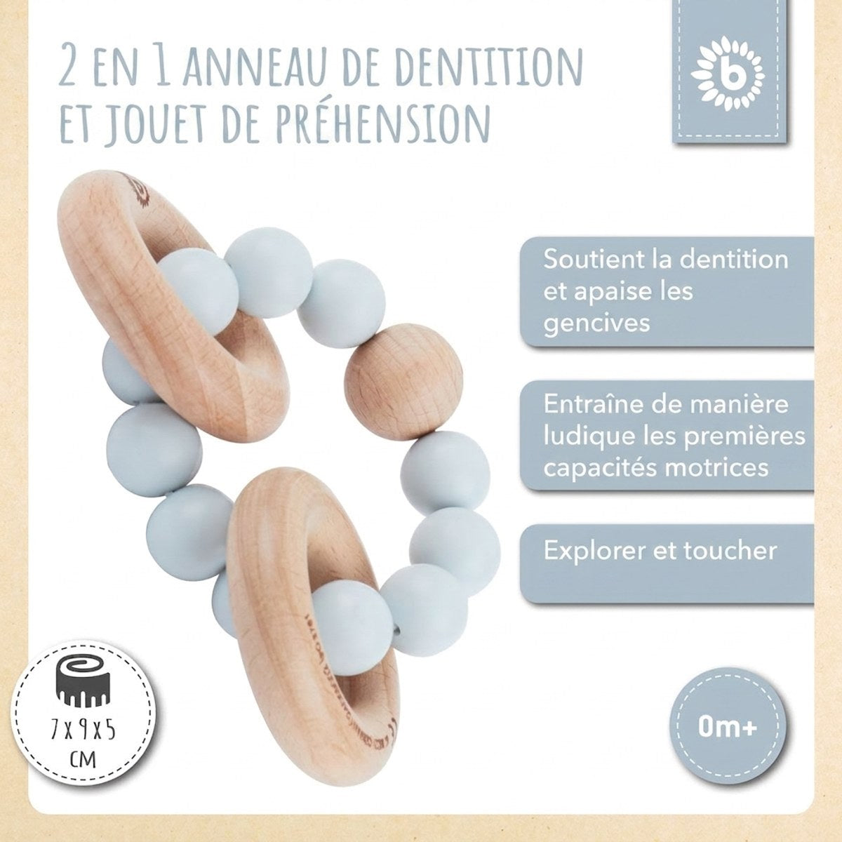 Beißring mit Silikonkette hazy blue - FR Infographic