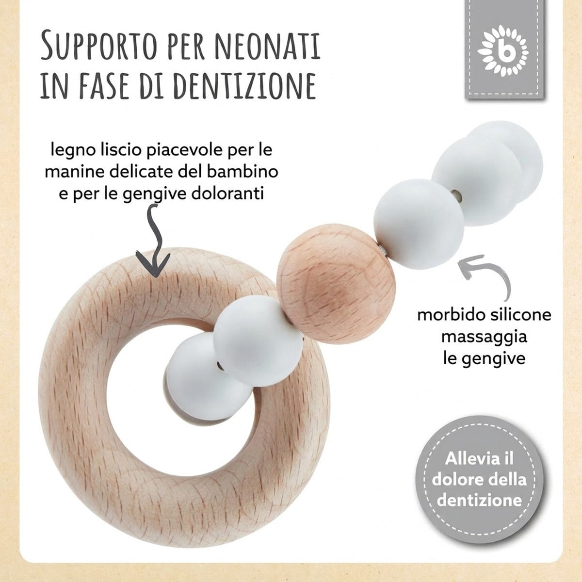Beißring mit Silikonkette silver - IT Infographic
