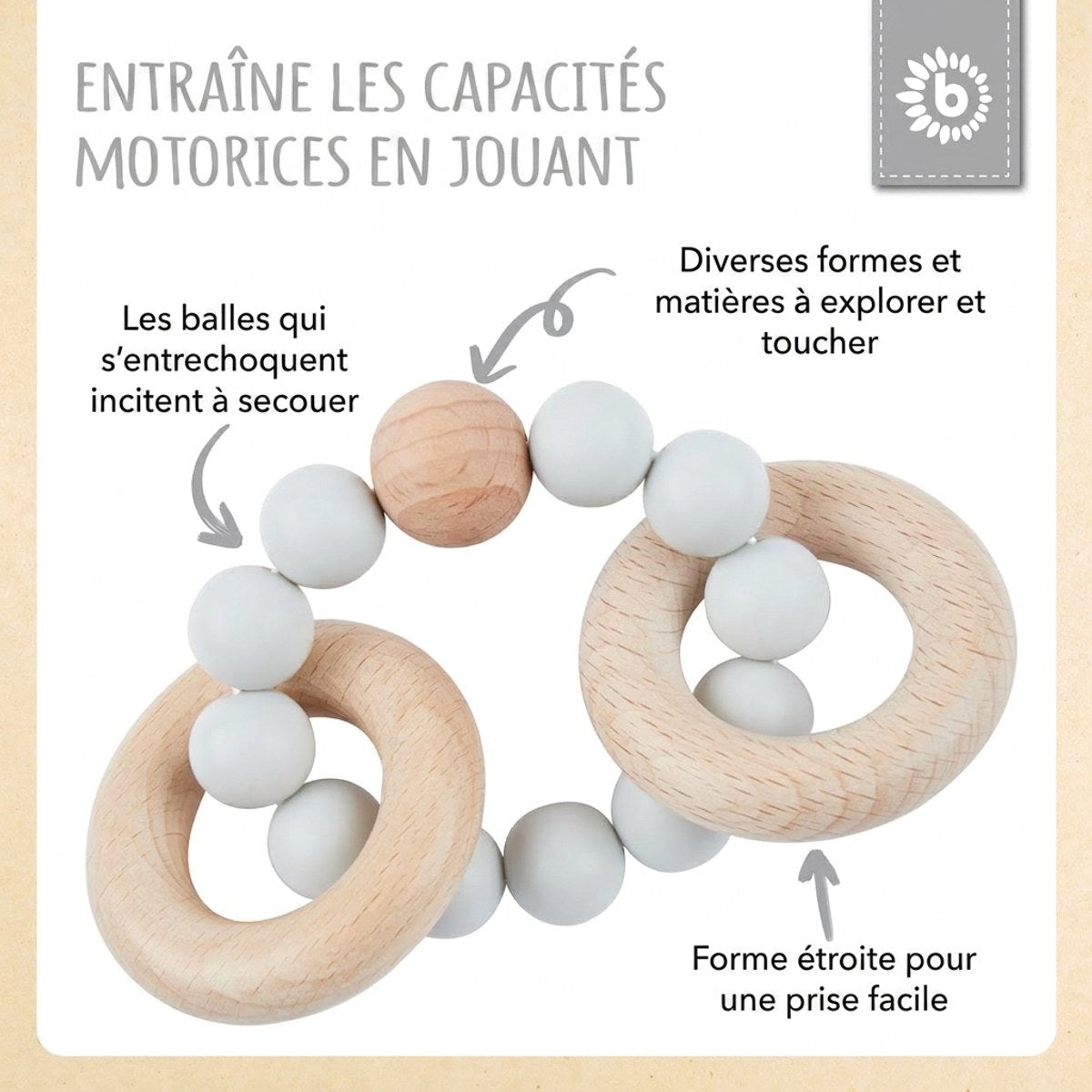 Beißring mit Silikonkette silver - FR Infographic