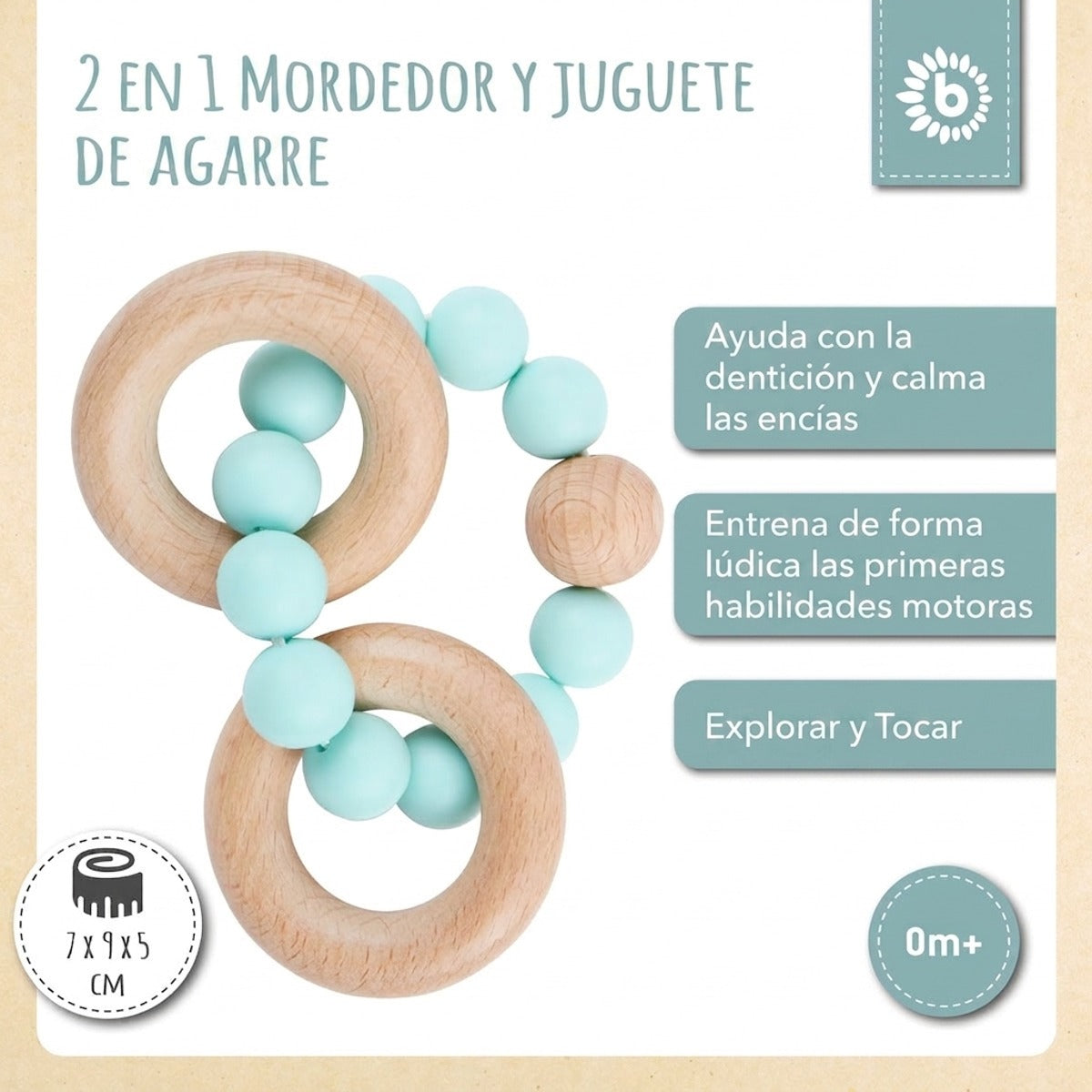 Beißring mit Silikonkette teal - ES Infographic