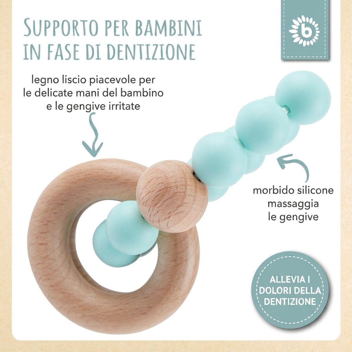 Beißring mit Silikonkette teal - IT Infographic