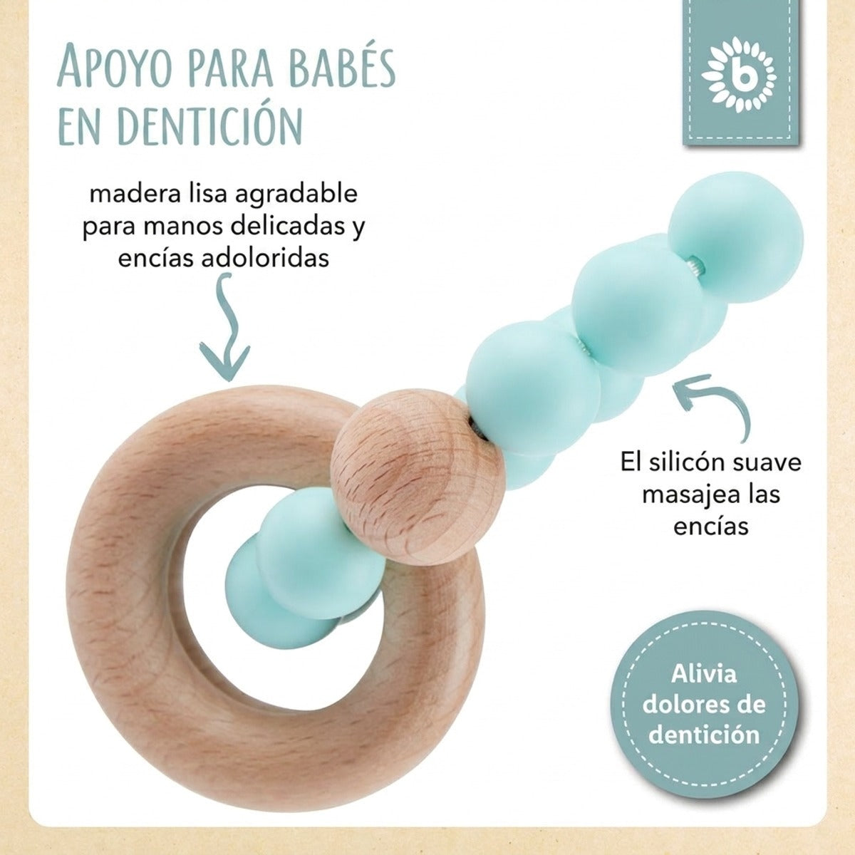 Beißring mit Silikonkette teal - ES Infographic