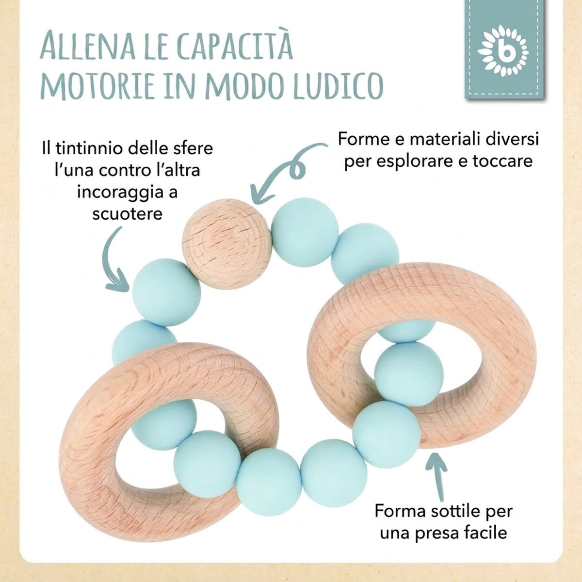 Beißring mit Silikonkette teal - IT Infographic