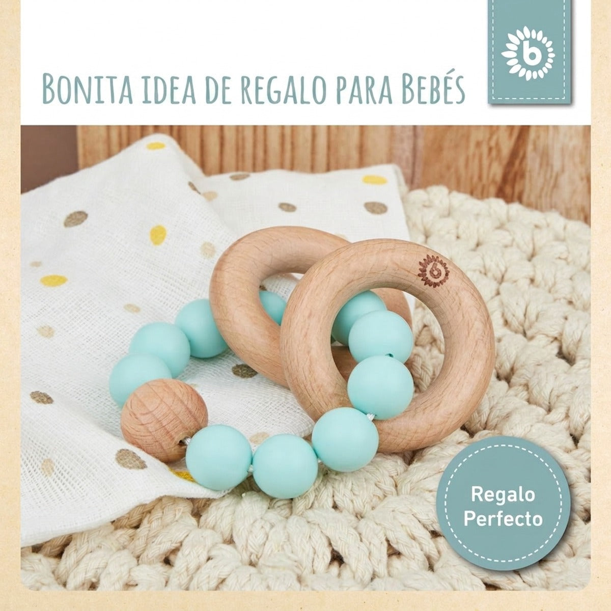 Beißring mit Silikonkette teal - ES Infographic