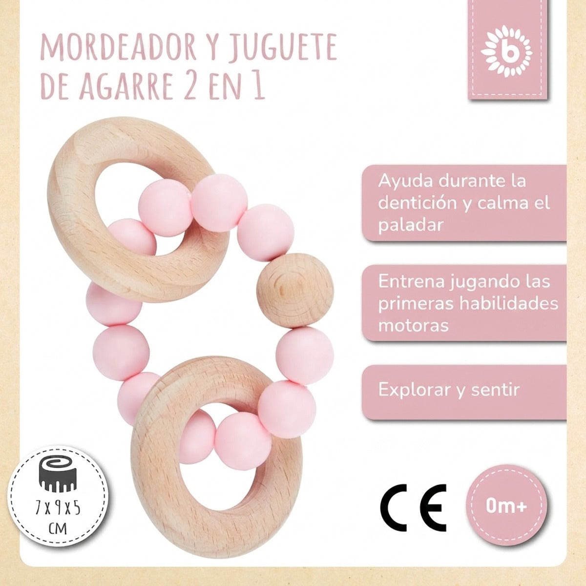 Beißring mit Silikonkette rose - ES Infographic