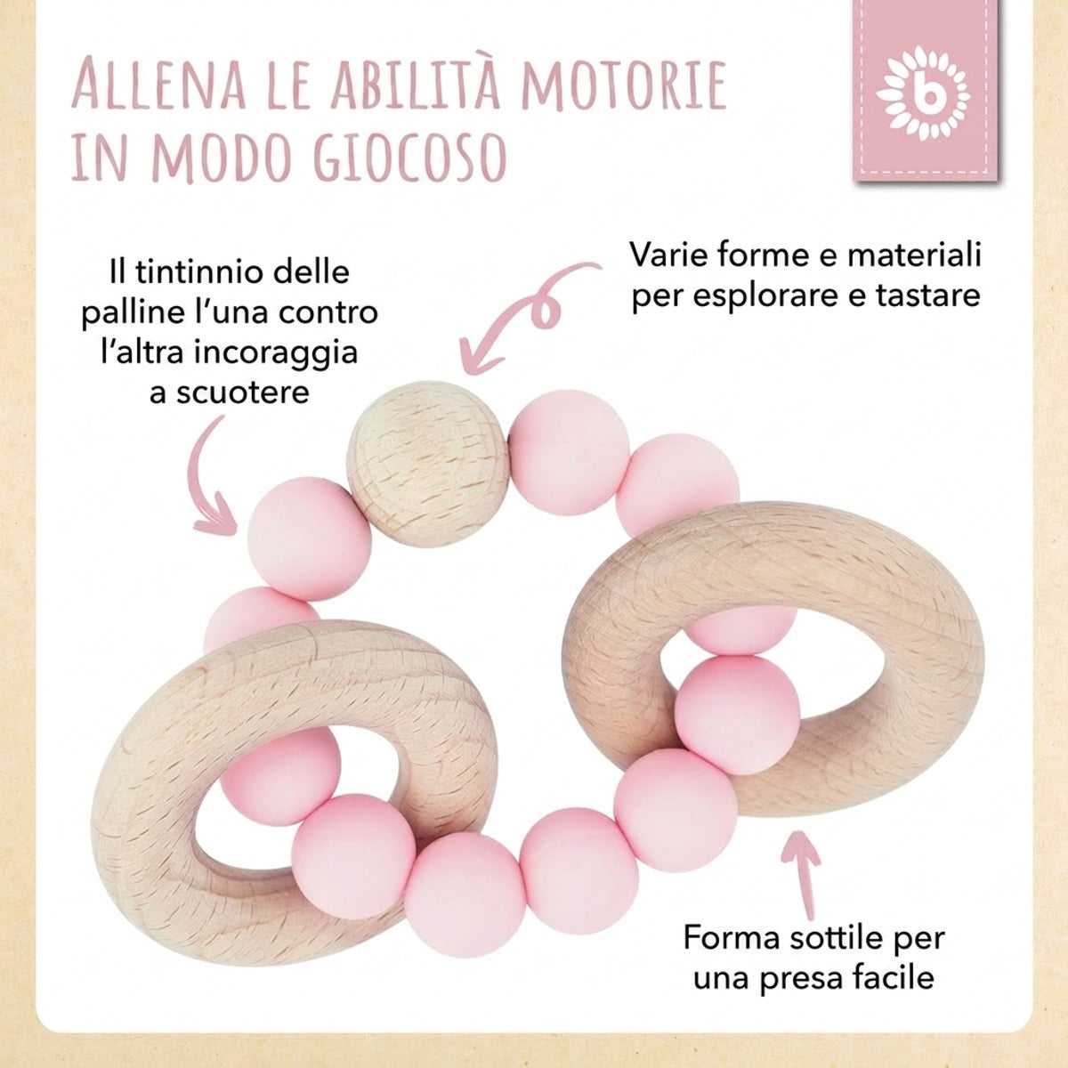 Beißring mit Silikonkette rose - IT Infographic