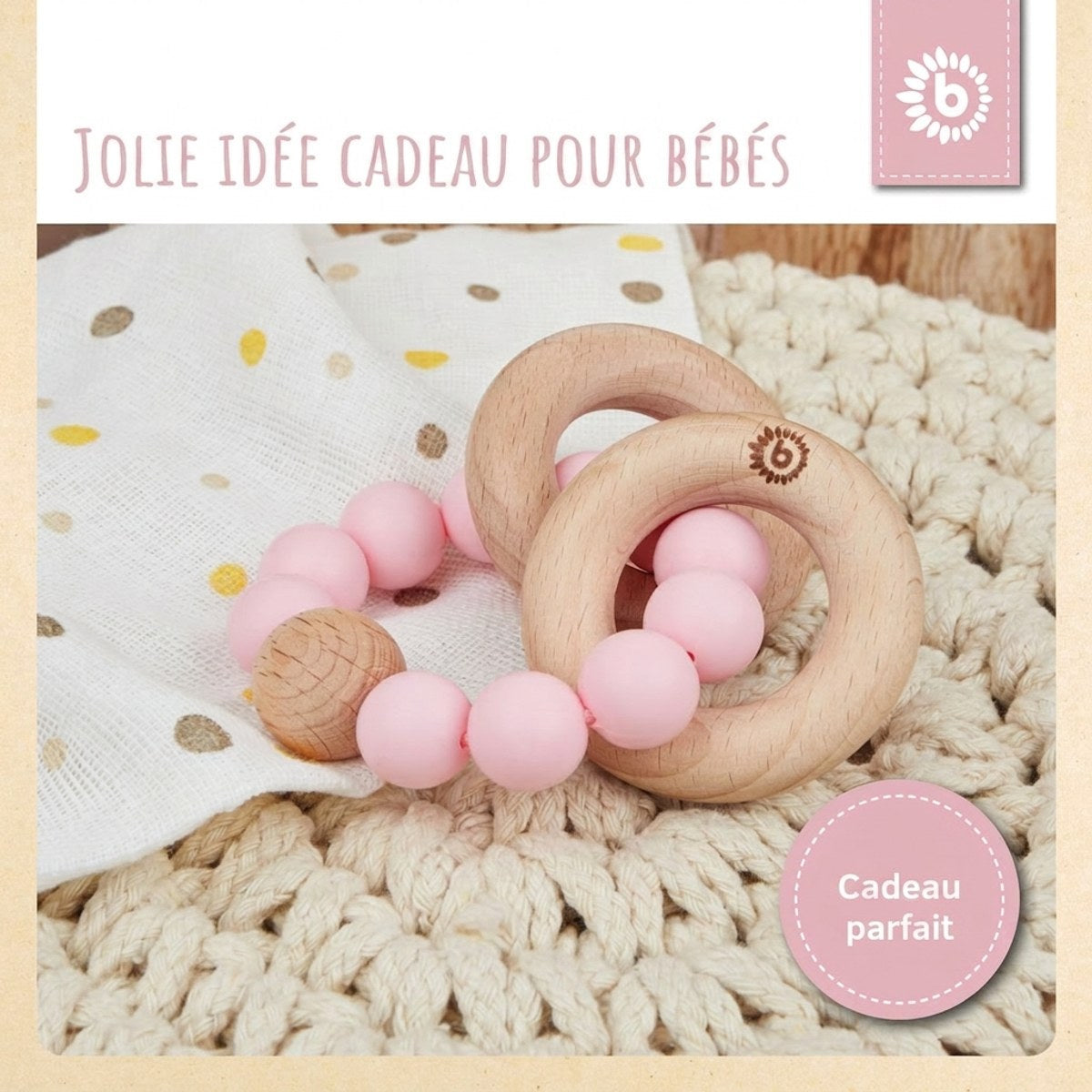 Beißring mit Silikonkette rose - FR Infographic