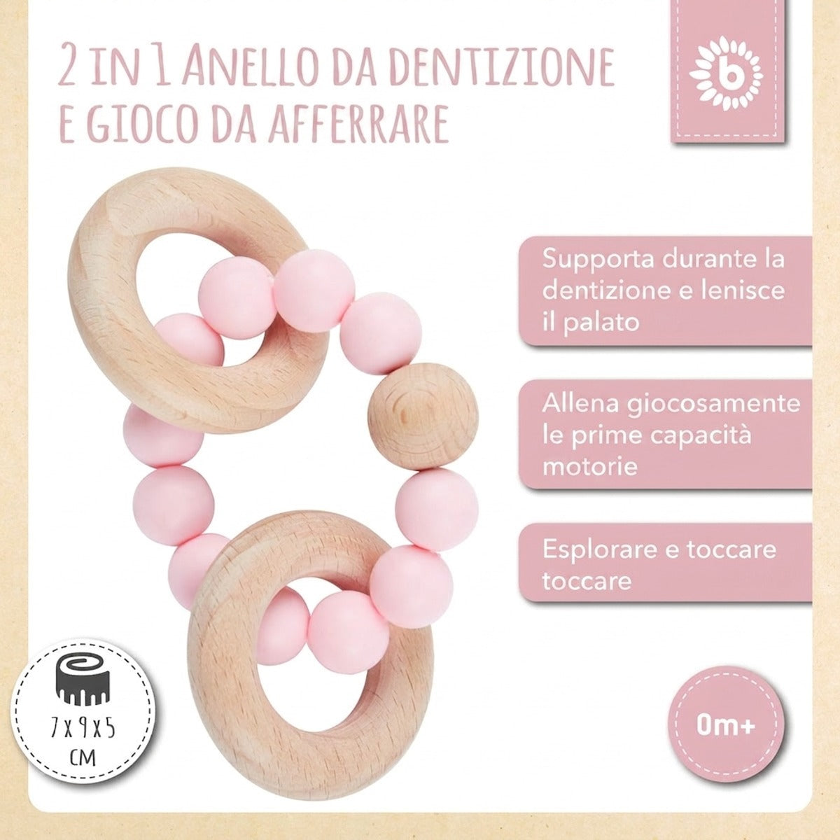 Beißring mit Silikonkette rose - IT Infographic