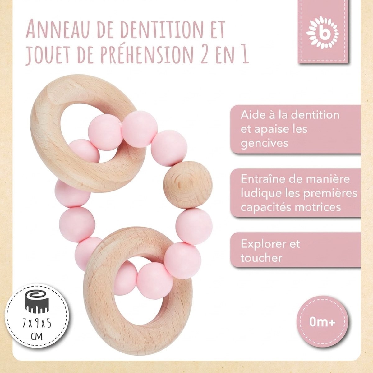 Beißring mit Silikonkette rose - FR Infographic