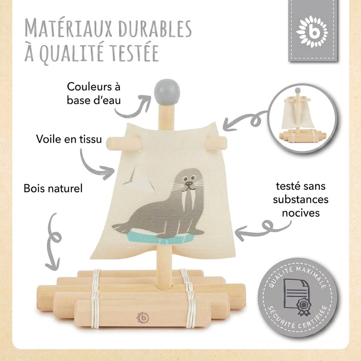 Holzfloß mit Segel - FR Infographic