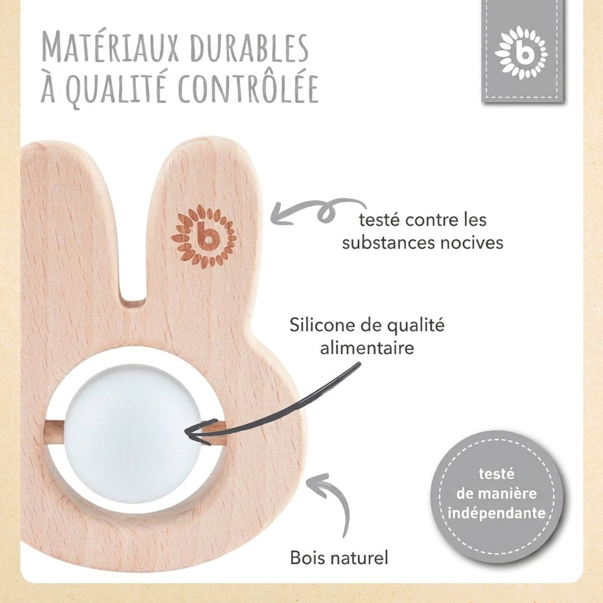 Beißring Hase mit Silikonball - FR Infographic