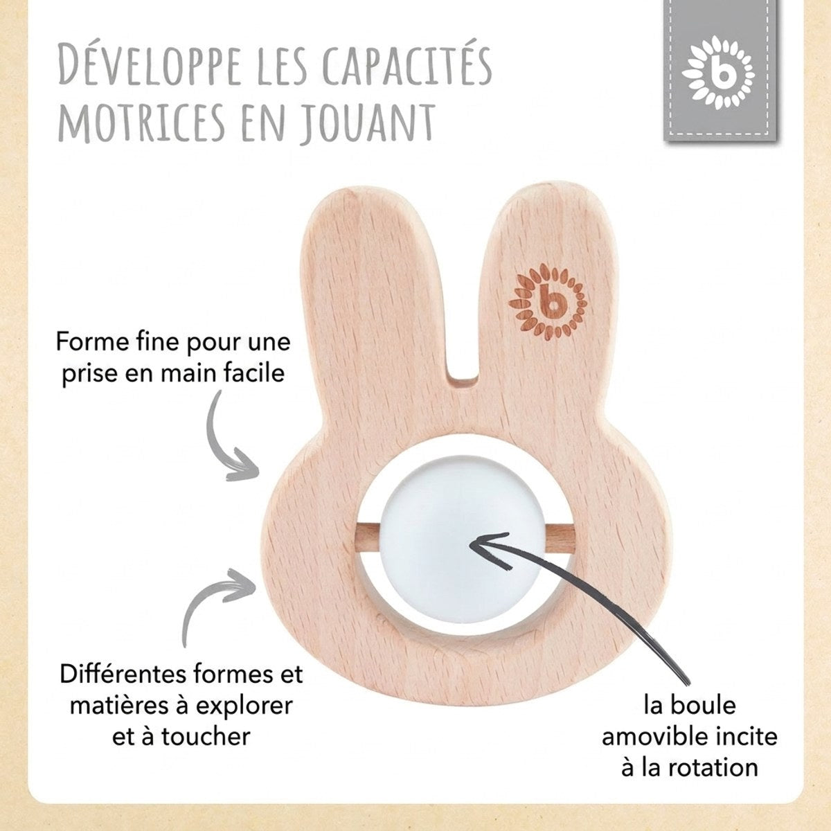 Beißring Hase mit Silikonball - FR Infographic